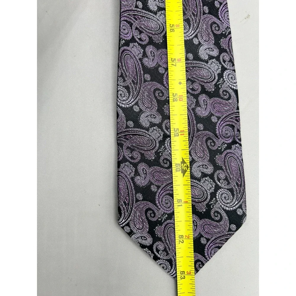 PRONTO UOMO 100% Silk Necktie Paisley Purple‎ Black L:63.25